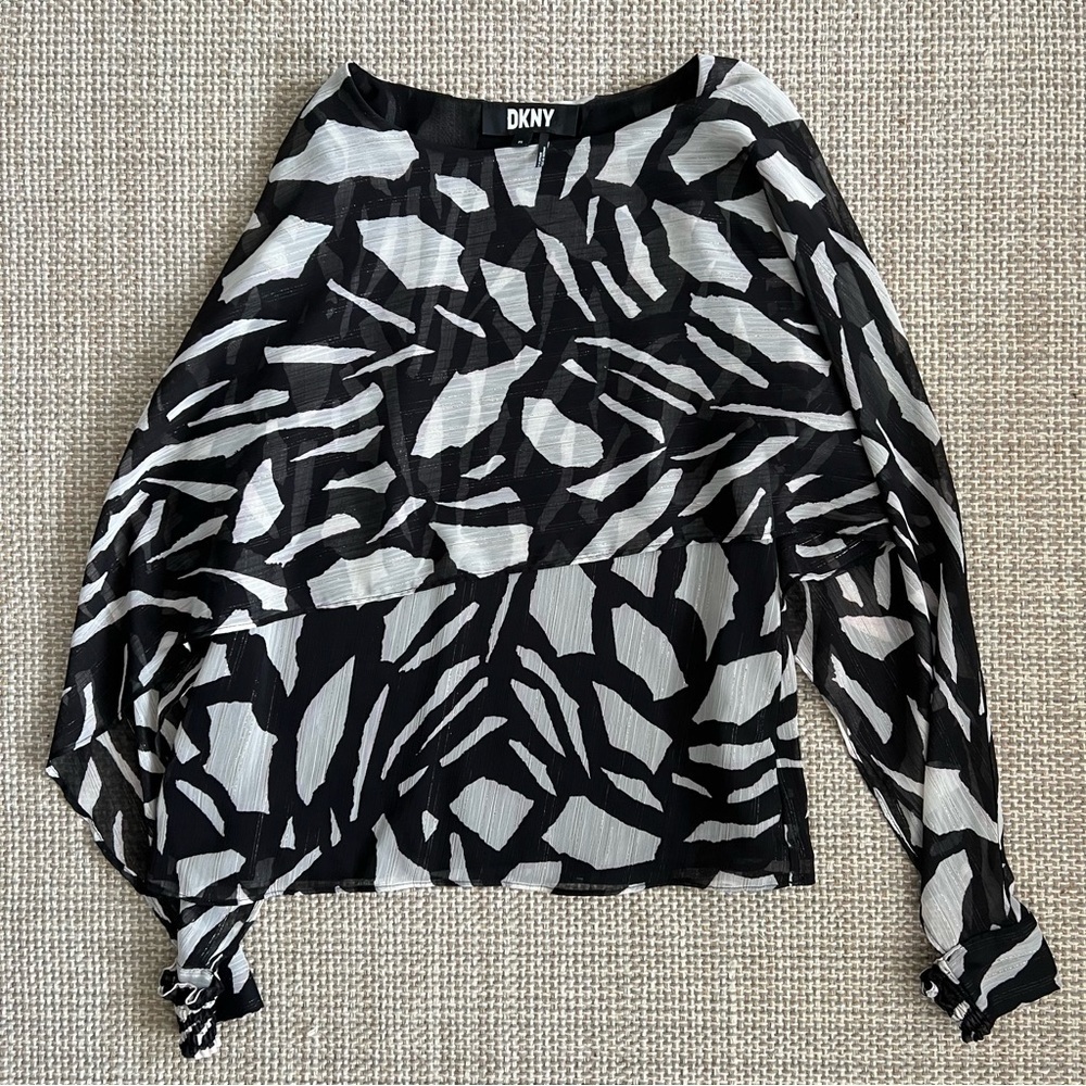 DKNY Black and White Print Blouse - Picture 2 of 6